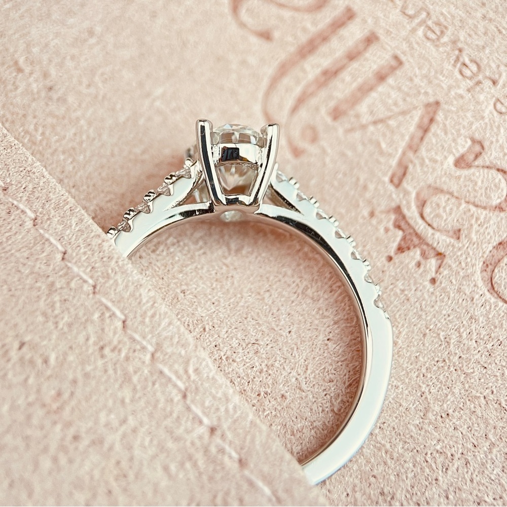 S925 Moissanite Solitaire Oval Engagement Ring 18K Gold Plated - Picture 8 of 9